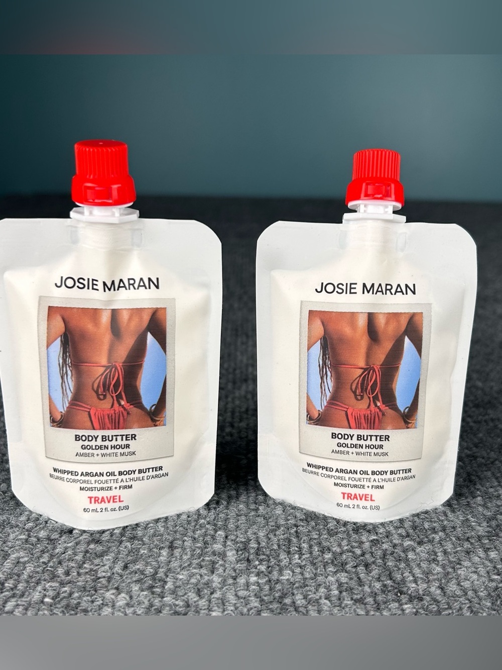 TWO Josie Maran Whipped Argan Oil Body Butter Golden Hr 2oz Travel sz Screw Top